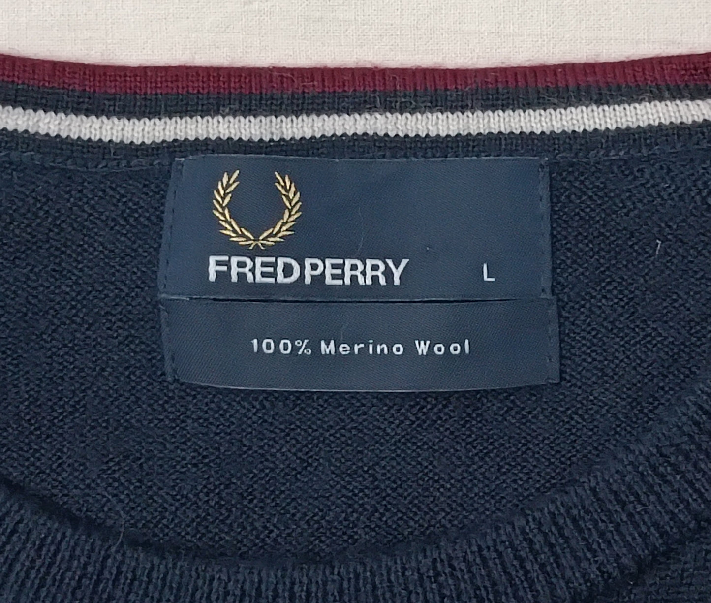 (L) Fred Perry Merino Wool Pullover мерино вълнен пуловер